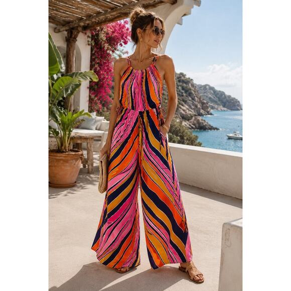 Maeve Pants - Maeve Anthro Wide Leg Jumpsuit Romper Pink Orange Palazzo Coastal Boho New